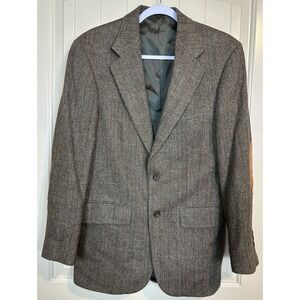 Oscar De La Renta Worsta Lambs Merino brown 2 Button Elbow Patch Blazer 36R